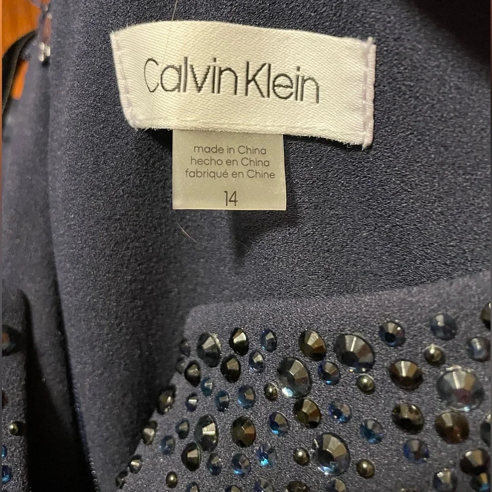 Floor length special occasion gown Calvin Klein navy blue cap sleeve - Picture 4 of 7